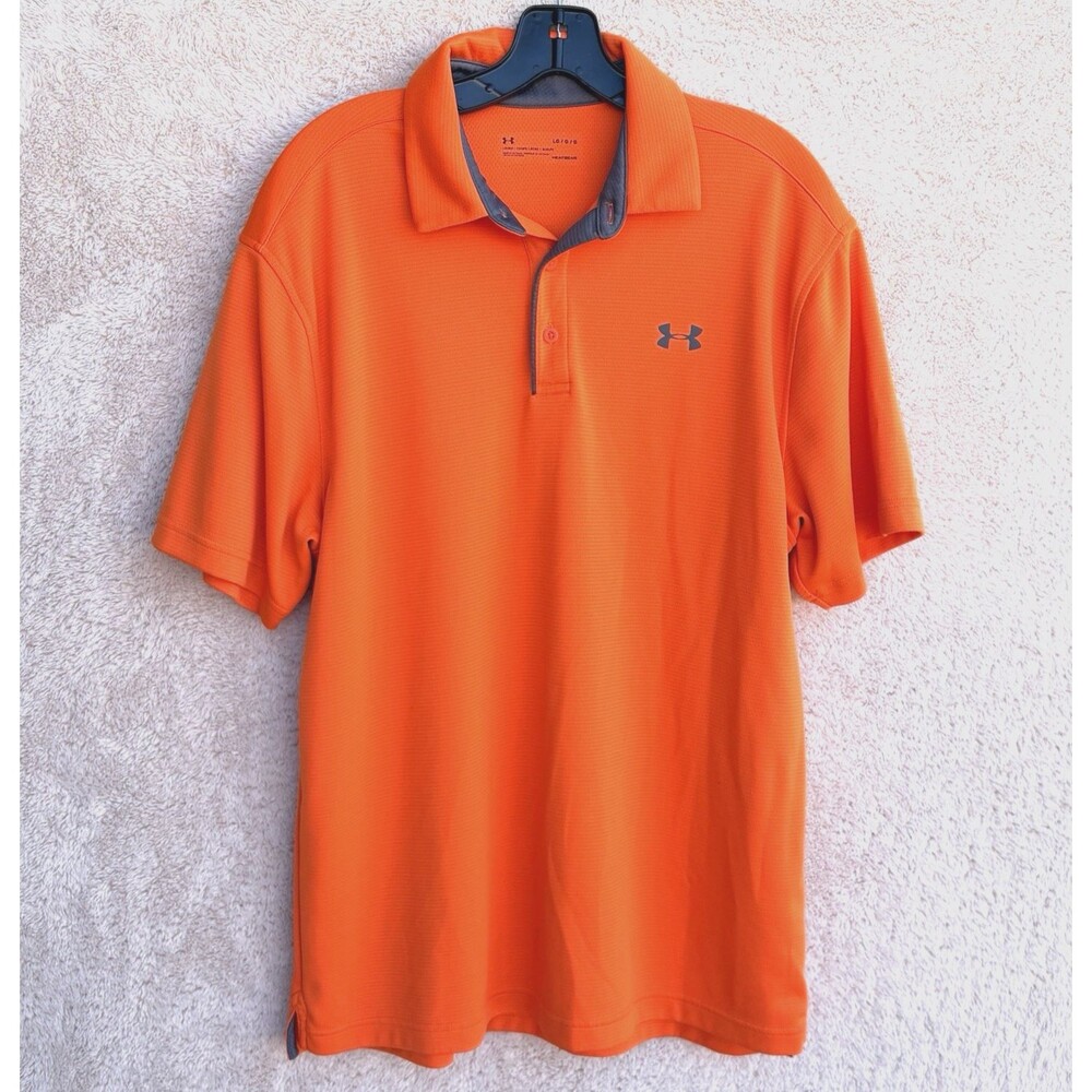 Under Armour HeatGear Loose Fit Polo Shirt Mens L Orange Short Sleeve Golf